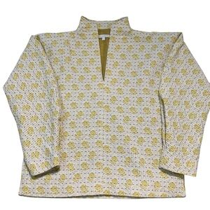 ANN MASHBURN Women’s Quilted Floral Tunic Top‎ Cream Mustard 1960’s vibes XS